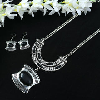 Mominos Fashion Johar Kamal Oxidised Silver-Plated Stone Work Long Necklace Handicraft - Distacart