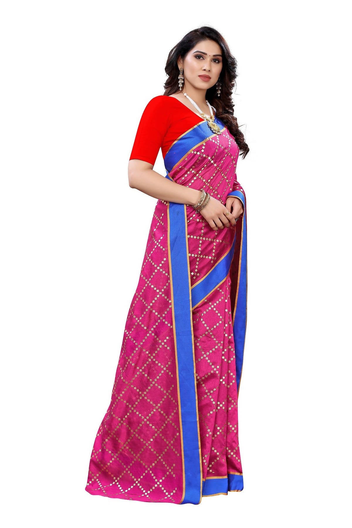 Vamika Pink Linen Foil Print Saree (YOGI PINK) - Distacart