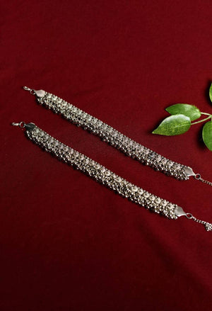 Tehzeeb Creations Oxidised Silver Colour Anklet With Ghunghru