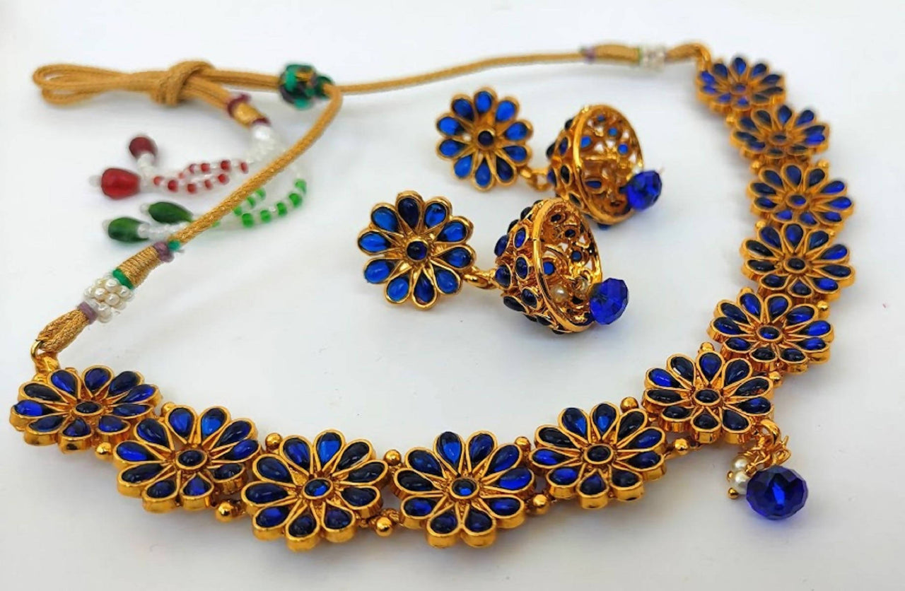 Kemp Designer Blue Necklace Set - Distacart