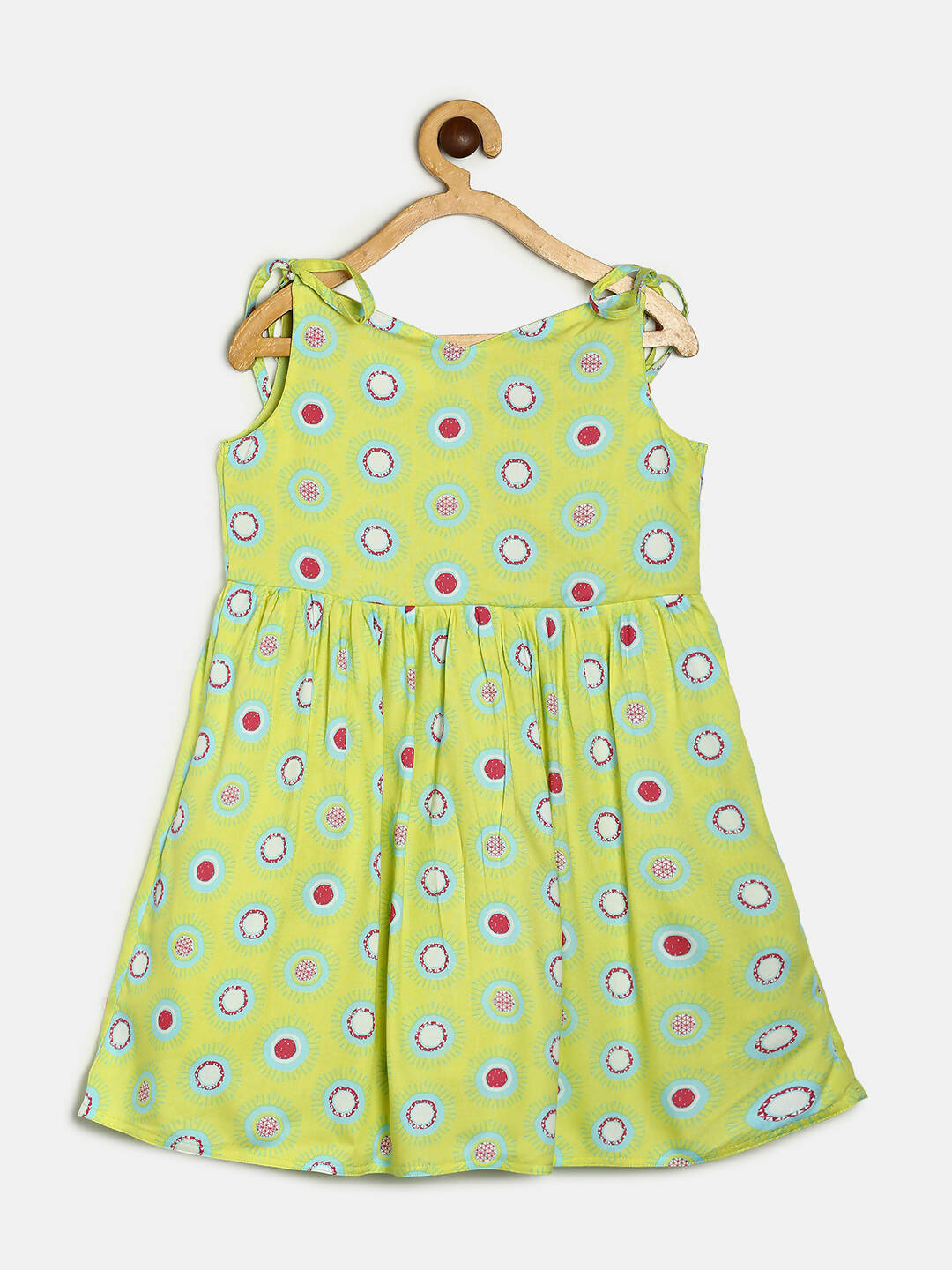Manet Cotton String Tie Frock Printed - Green - Distacart