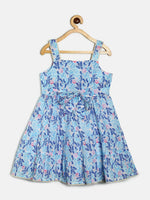 Thumbnail for Manet Girls Cotton Layer Frock Leaf Printed - Blue - Distacart
