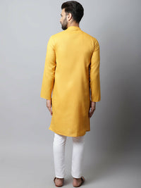 Thumbnail for Even Apparels Yellow Color Pure Cotton Men's Kurta With Side Placket (SLD1130) - Distacart