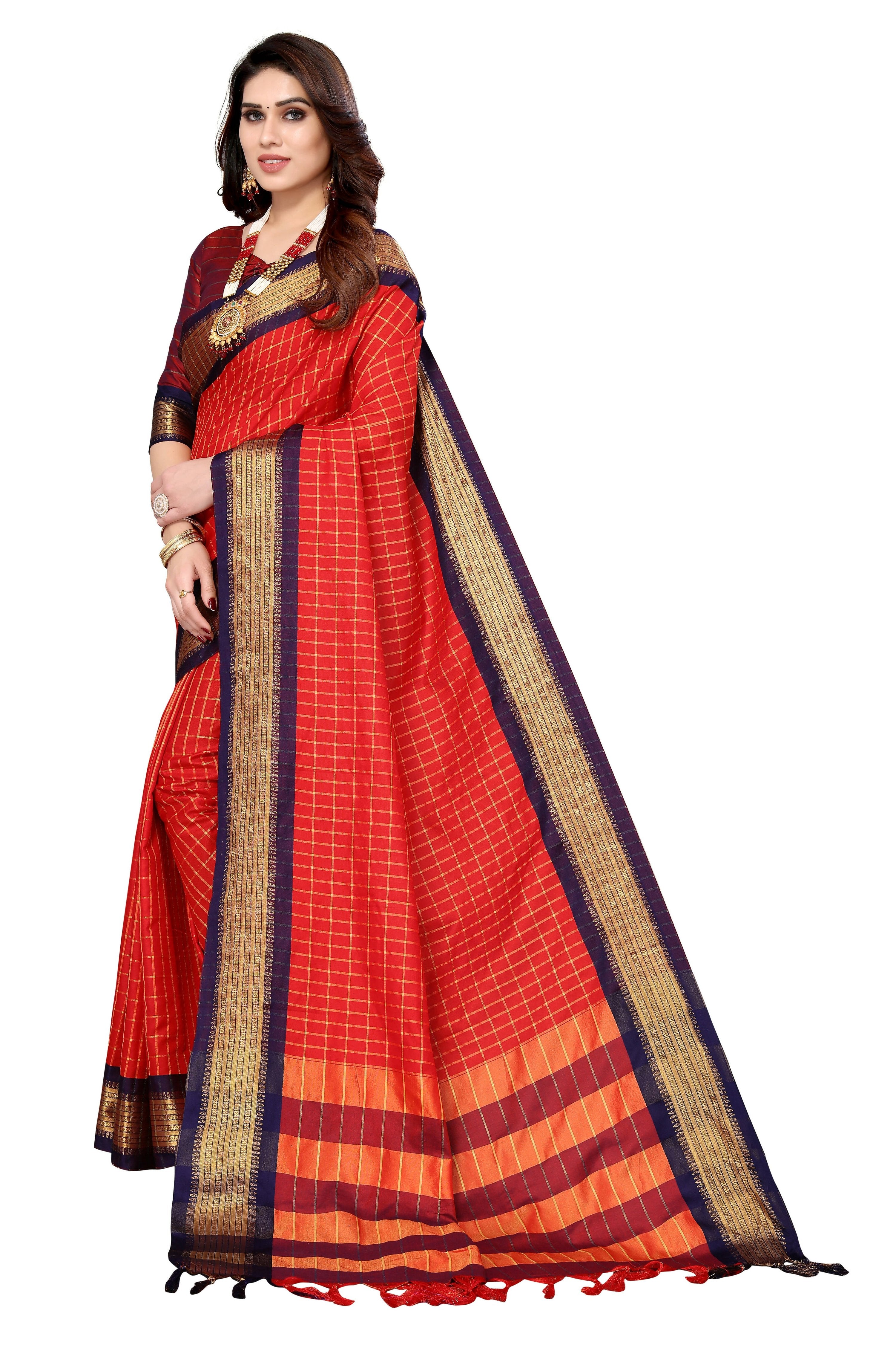 Vamika Weaving Red Cotton Silk Saree - Distacart