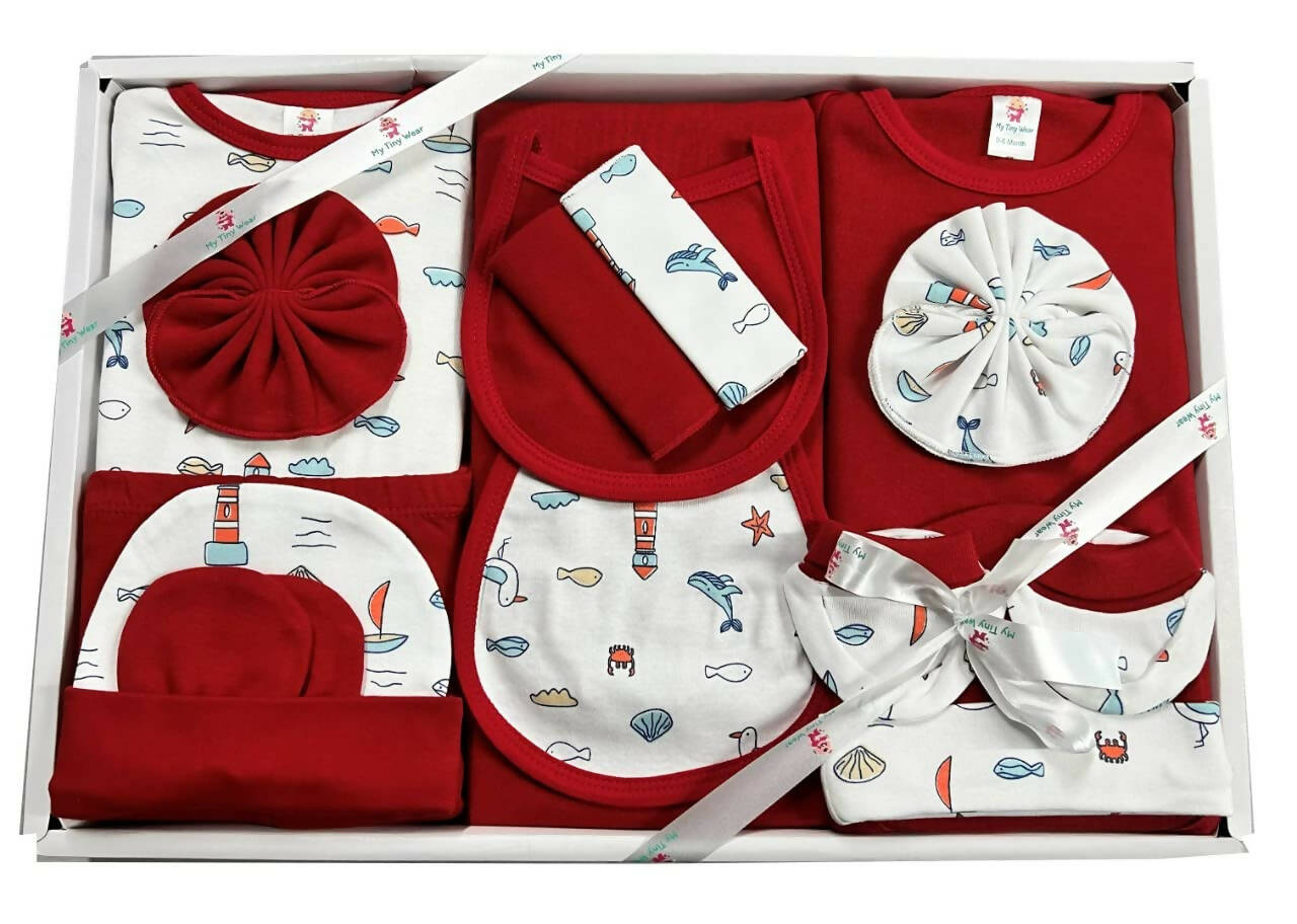 My Tiny Wear Full Sleeves New Born Baby Gift Set - Lovely Red - Distacart