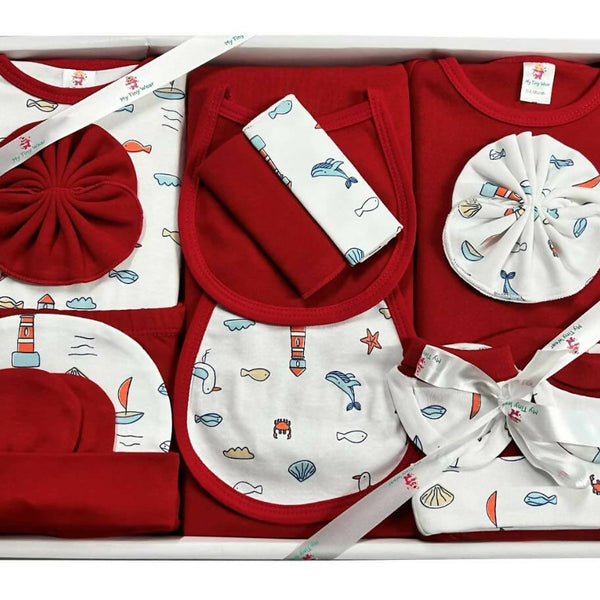 My Tiny Wear Full Sleeves New Born Baby Gift Set - Lovely Red - Distacart