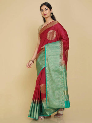 Kalamandir Woven Design Maroon Silk Blend Saree