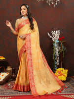 Thumbnail for Lorenvalley Fashion Gold Cotton Woven Design with Zari Weaving Design Saree - Distacart