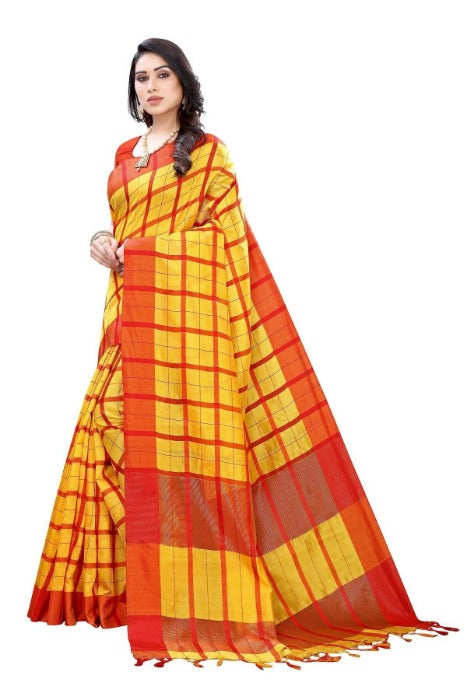 Vamika Yellow Cotton Silk Weaving Sarees