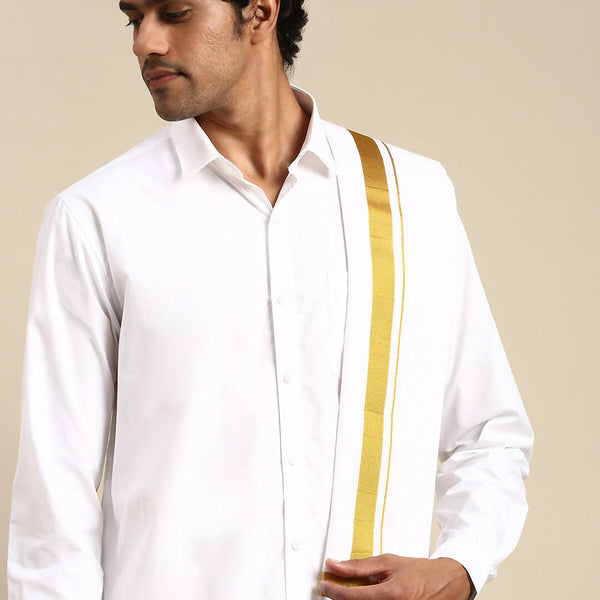 Ramraj Cotton Mens Wedding White Regular Dhoti, Shirt & Towel Set Subhakalyan 1" - Distacart