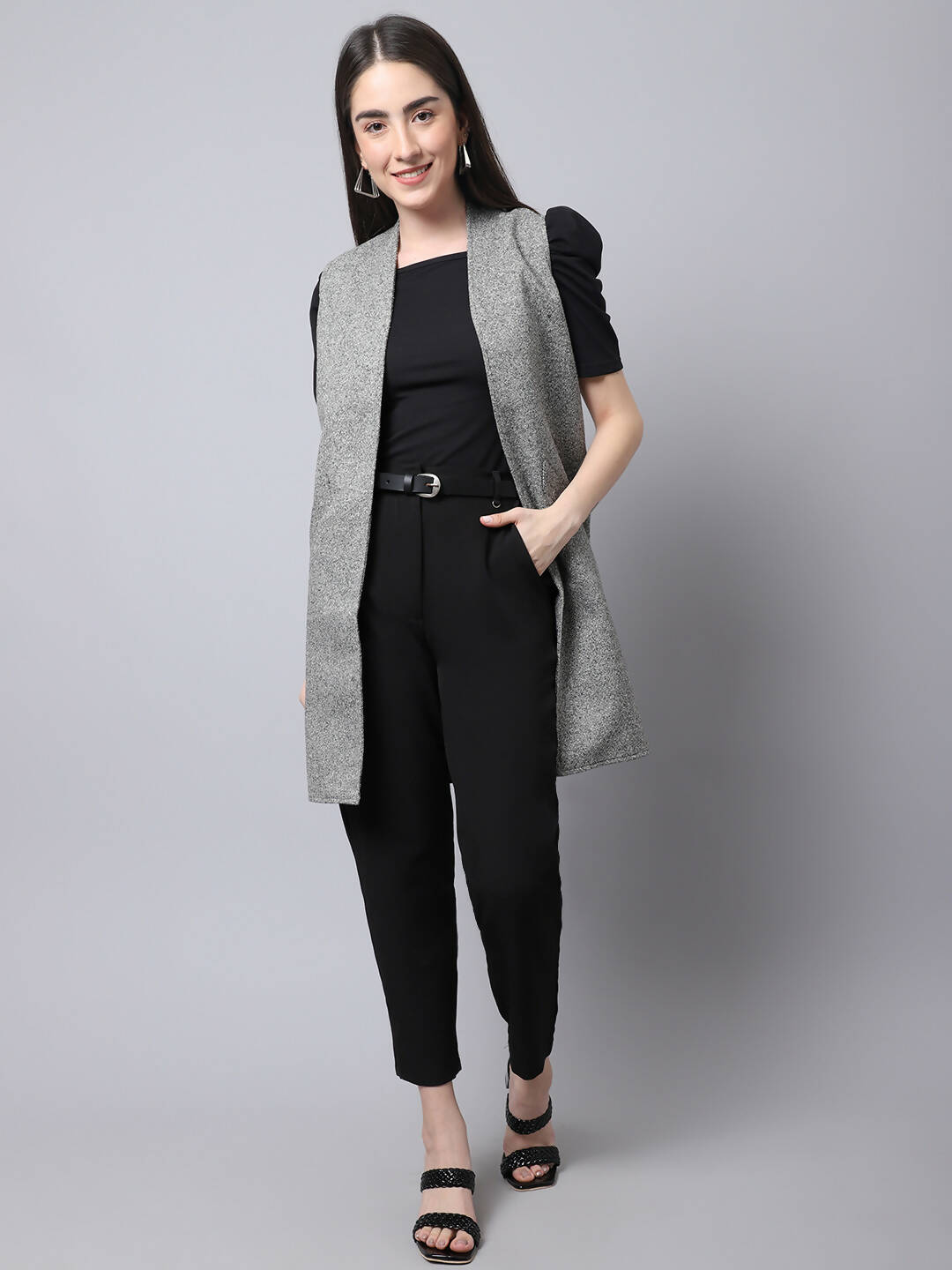 Even Apparels Grey Pure Wool Open Front Woolen Women's Long Coat - Distacart