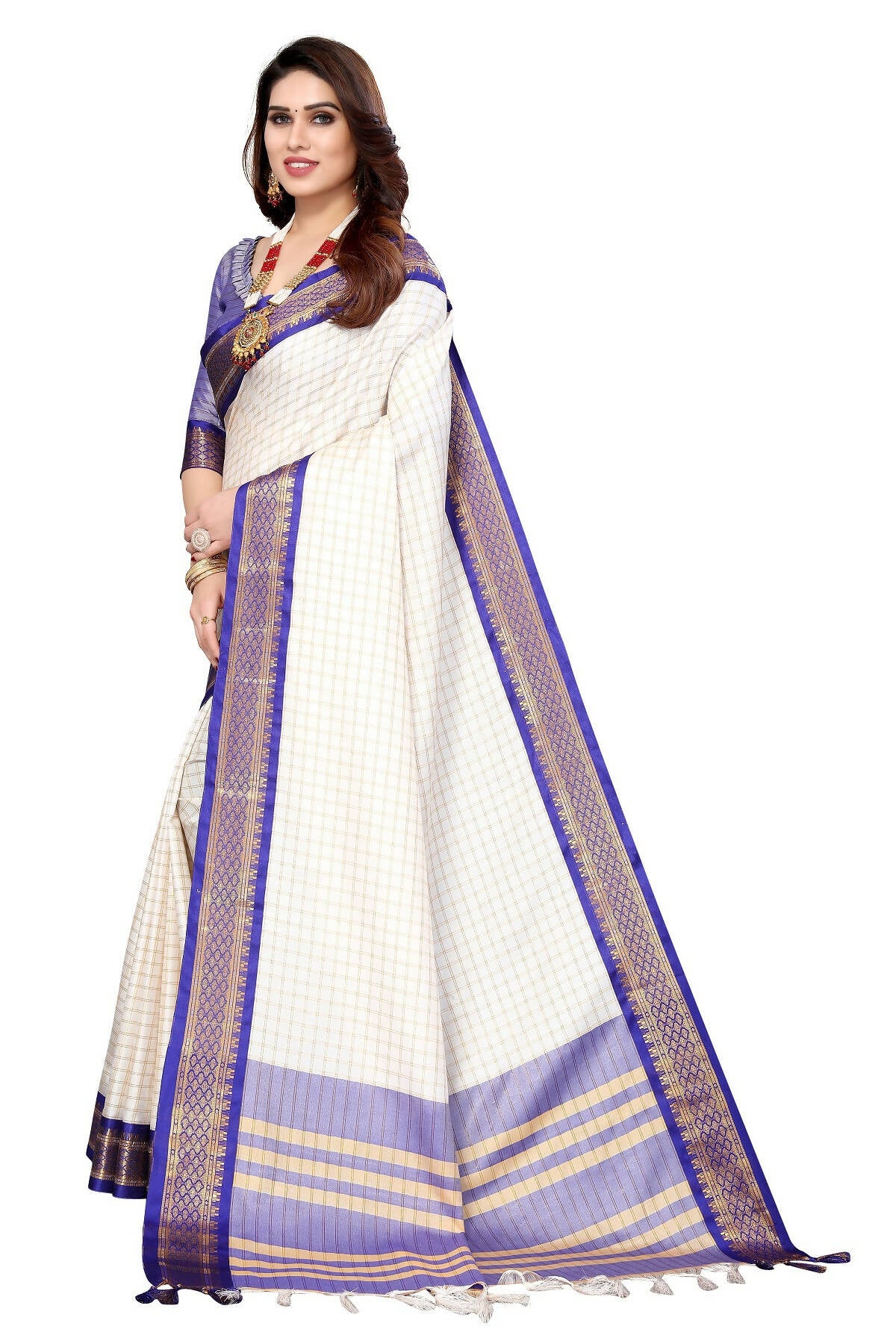 Vamika Weaving White Cotton Silk Saree (DEVAL PURPLE) - Distacart