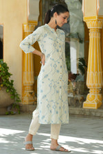 Thumbnail for Juniper Women's Sky Blue Rayon Staple Printed A-Line Kurta - Distacart