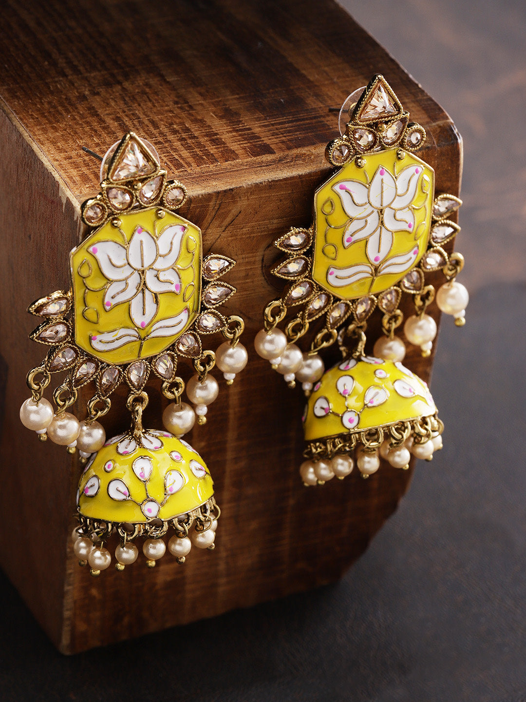 Oval Sunflower Yellow Chandelier Earrings Jhumkis Earrings Indian Punjabi  Earrings - Etsy