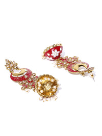 Thumbnail for Priyaasi Women Gold-Plated Stones Studded Meenakari Jhumka Earrings in Maroon and White Color - Distacart
