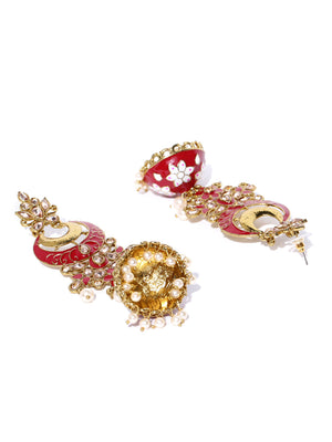Priyaasi Women Gold-Plated Stones Studded Meenakari Jhumka Earrings in Maroon and White Color - Distacart