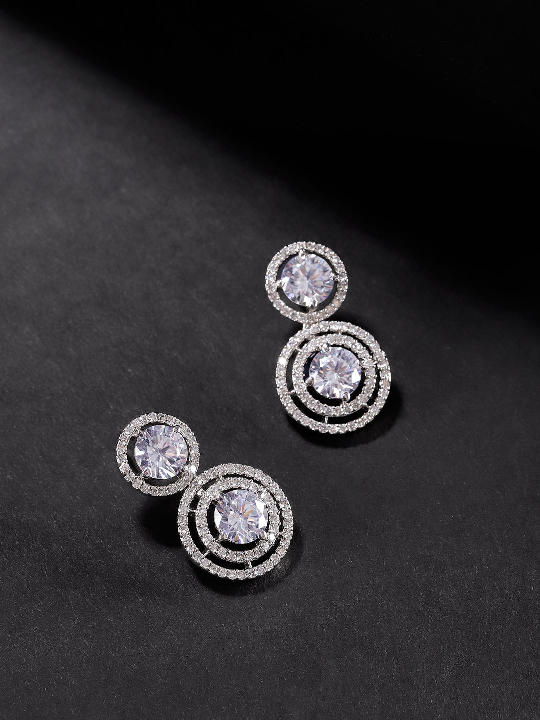 Priyaasi Women Rhodium-Plated American Diamond Studded Circular Drop Earrings - Distacart