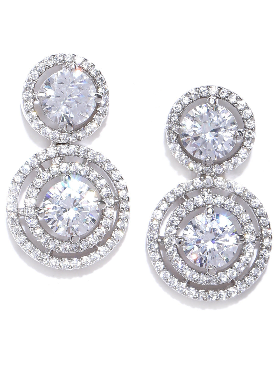 Priyaasi Women Rhodium-Plated American Diamond Studded Circular Drop Earrings - Distacart