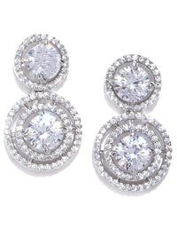 Thumbnail for Priyaasi Women Rhodium-Plated American Diamond Studded Circular Drop Earrings - Distacart