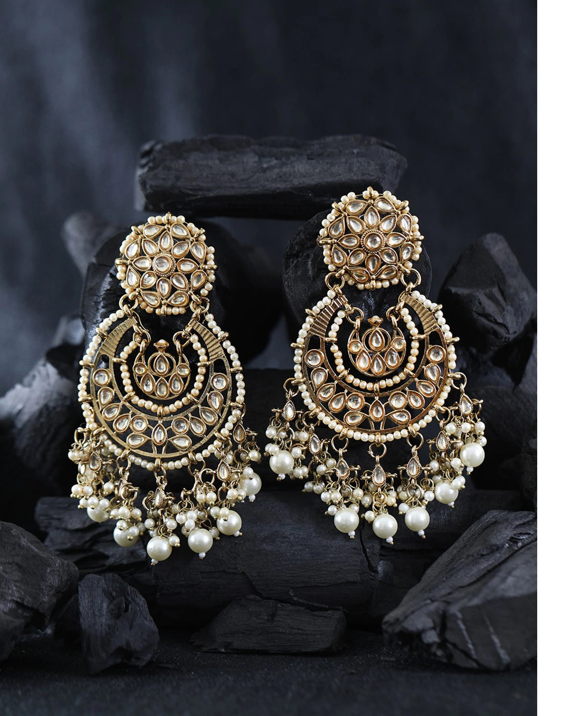 Priyaasi Women Gold-Plated Stone Studded Chandbali With Pearl Drop - Distacart