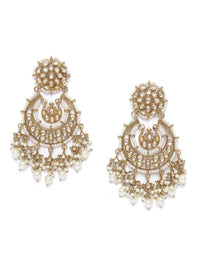 Thumbnail for Priyaasi Women Gold-Plated Stone Studded Chandbali With Pearl Drop - Distacart