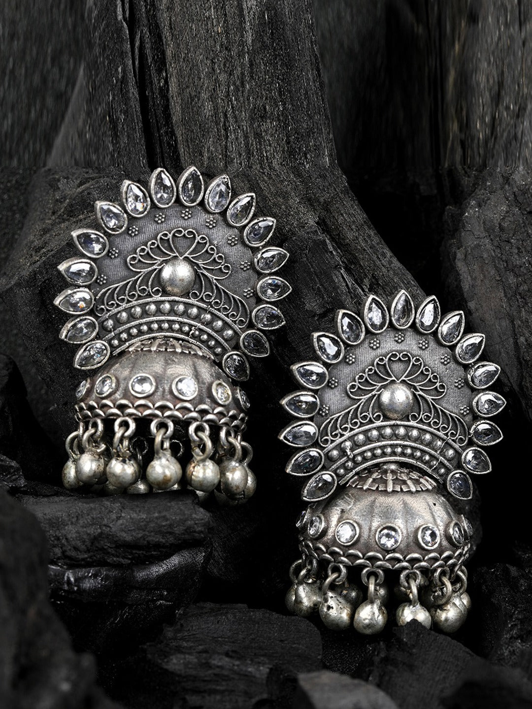 Priyaasi Women Oxidised Silver-Plated Jhumka - Distacart