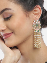 Thumbnail for Priyaasi Women Pleasing Pink - Kundan Studded Colored Beaded Jhumka Earrings - Distacart