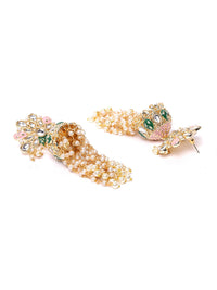 Thumbnail for Priyaasi Women Pleasing Pink - Kundan Studded Colored Beaded Jhumka Earrings - Distacart
