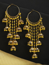 Thumbnail for Priyaasi Women Yellow Beads Gold Plated Hooped Traditional Drop Earrings - Distacart
