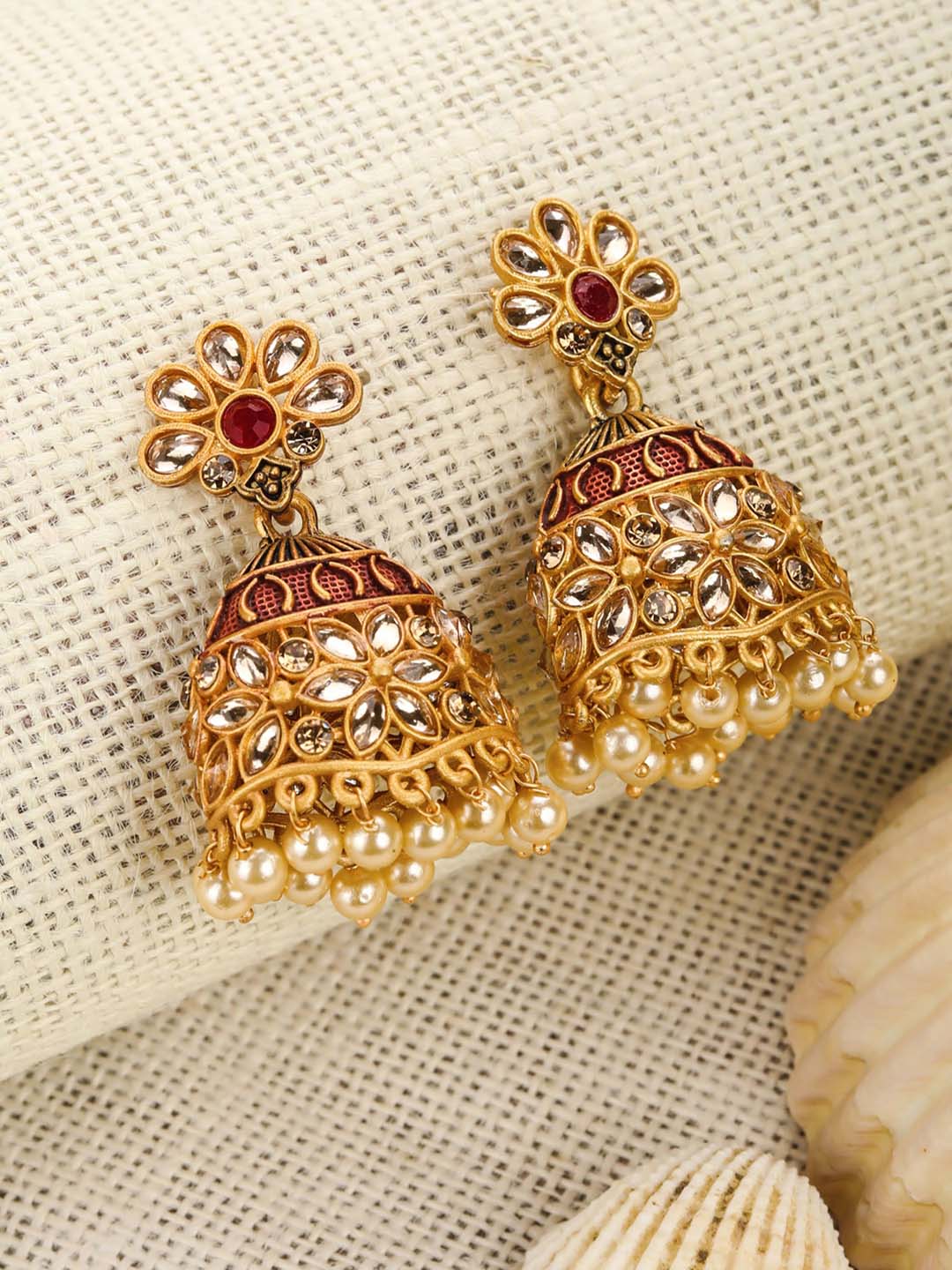 JMBW International Beautiful Jhumki Earrings for Women- Traditional  Bollywood Ethnic Gold Jhumka With Red Beads Long Chain Tassel Hangers  Earrings-Red : Amazon.in: Fashion