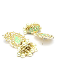 Thumbnail for Priyaasi Women Green Kundan & Pearl Peacock Jhumka Earrings - Distacart