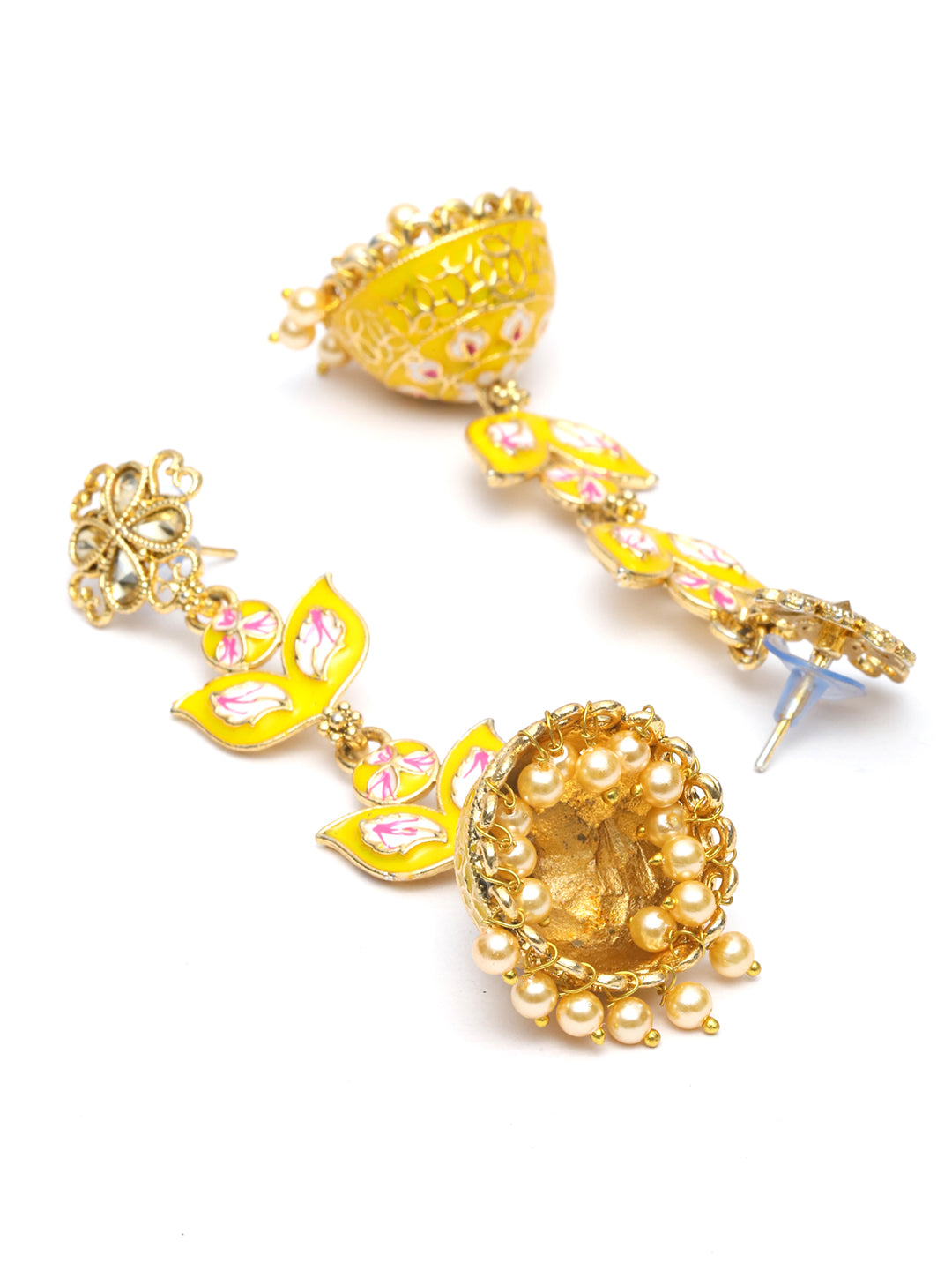 Priyaasi Women Yellow Gold Plated Meenakari Floral Jhumka - Distacart