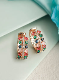 Thumbnail for Priyaasi Women Leaf Magic-Multicolor American Diamond Rose Gold Hoop Earrings - Distacart