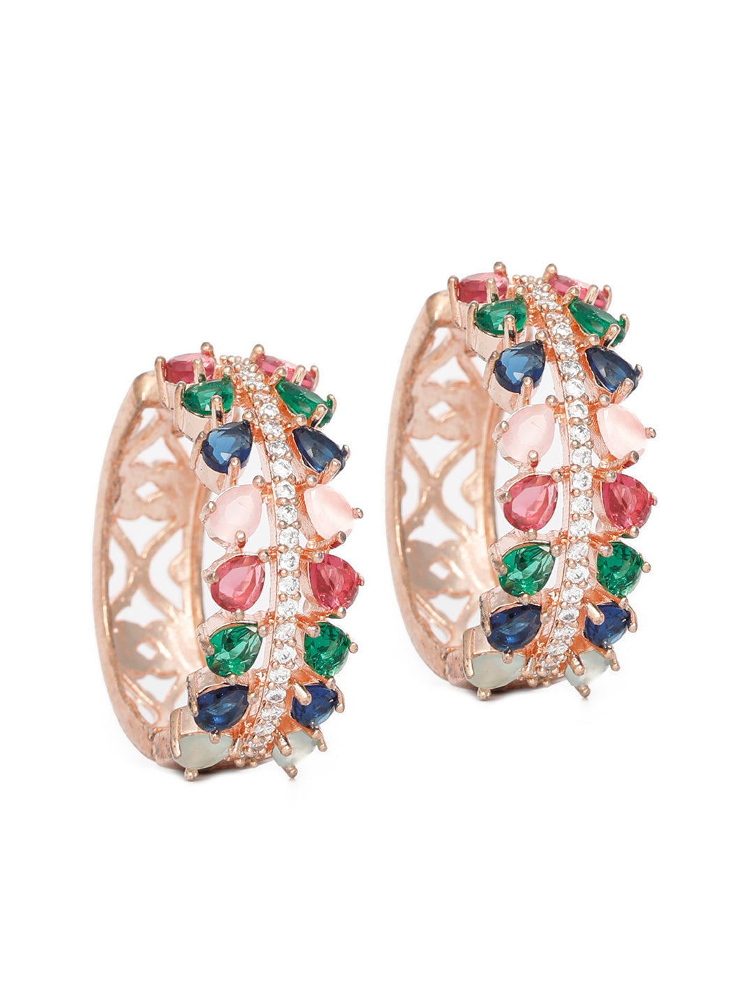 Priyaasi Women Leaf Magic-Multicolor American Diamond Rose Gold Hoop Earrings - Distacart