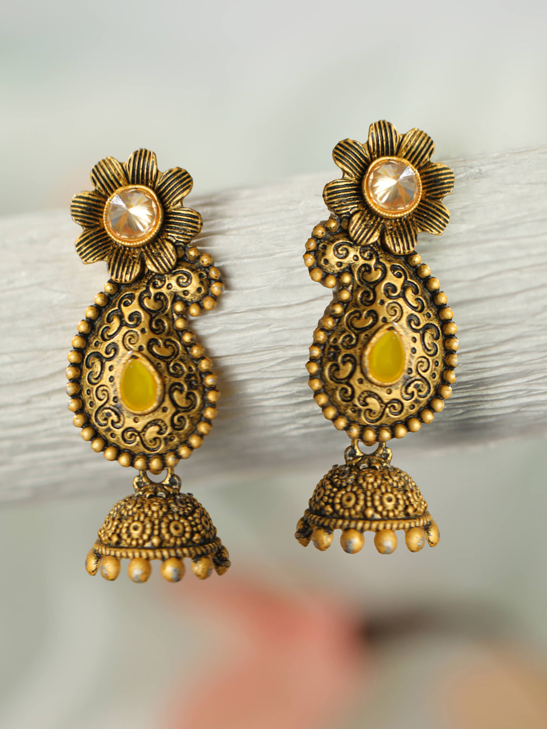 Priyaasi Women Yellow Floral Gold Plated Jhumka Earrings - Distacart