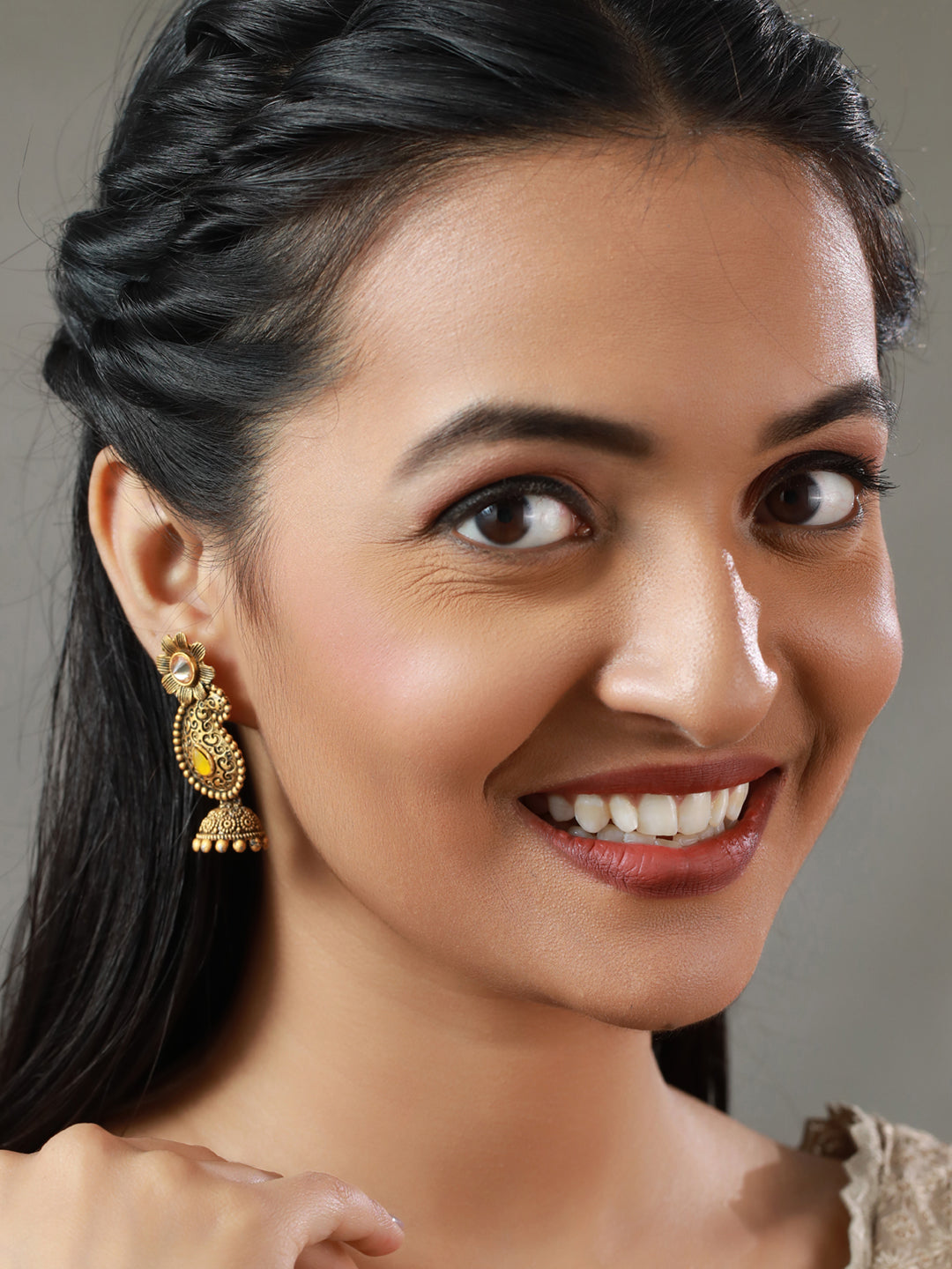 Priyaasi Women Yellow Floral Gold Plated Jhumka Earrings - Distacart