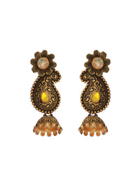 Thumbnail for Priyaasi Women Yellow Floral Gold Plated Jhumka Earrings - Distacart