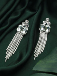 Thumbnail for Priyaasi Women White Floral Block Tassel Drop Earrings - Distacart