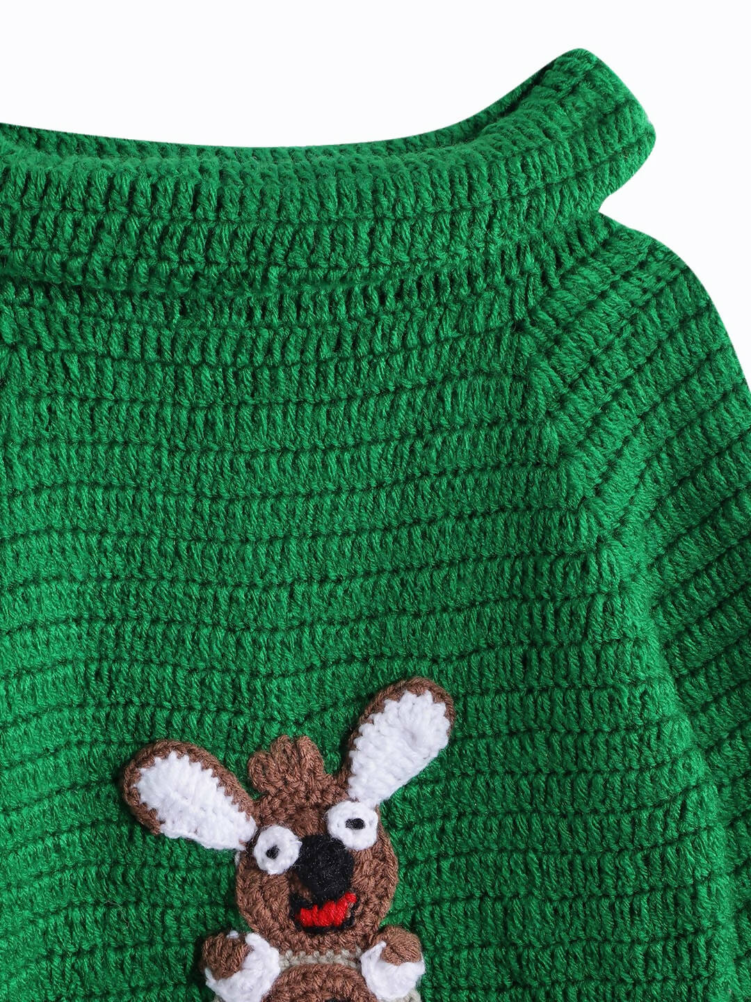 Chutput Kids Woollen Hand Knitted Full Sleeves Kangaroo Detail Cardigan - Green - Distacart