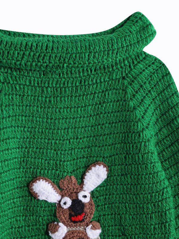 Chutput Kids Woollen Hand Knitted Full Sleeves Kangaroo Detail Cardigan - Green - Distacart
