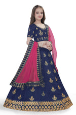 Thumbnail for Dwiden Navy Blue Kamal Tafetta Sattin Semi-Stitched Girl's Lehenga Cholin Kamal Tafetta Sattin Semi-Stitched Girl's Lehenga Choli - Distacart