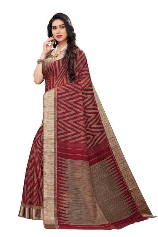Vamika Red Linen Designer Saree (BEE RED)