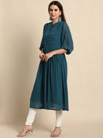 Thumbnail for Janasya Teal Dobby Weave Kurta - Distacart