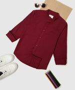 Thumbnail for Manet Boys Mandarin Collar Full Sleeves Melange Shirt - Maroon - Distacart