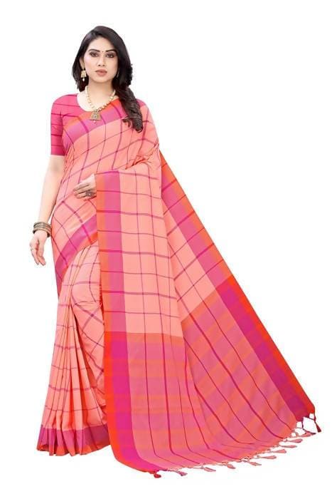 Vamika Peach Cotton Silk Weaving Saree (Goggle Peach) - Distacart