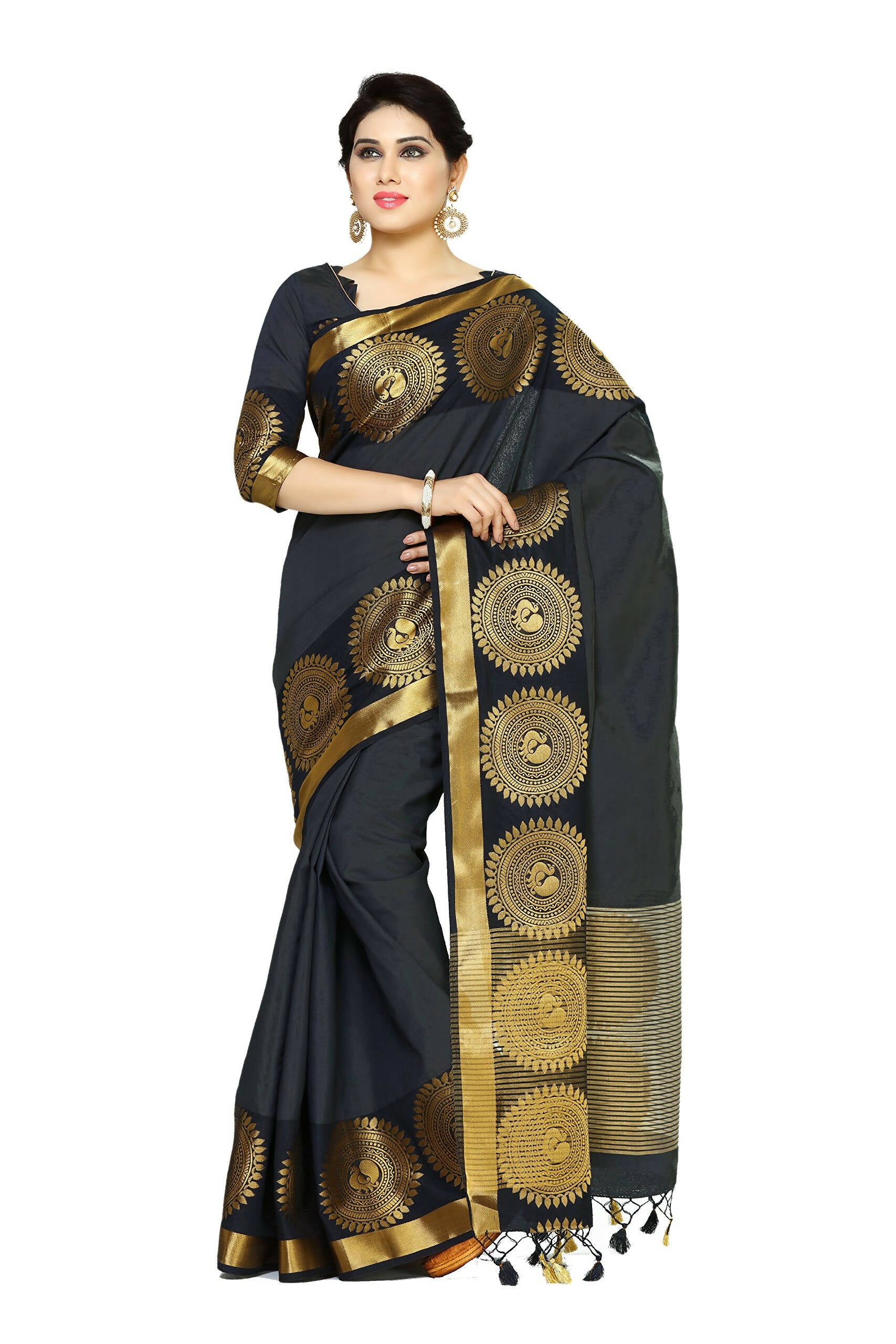 Mimosa Women's Banarasi Tussar Silk Black Saree - Distacart