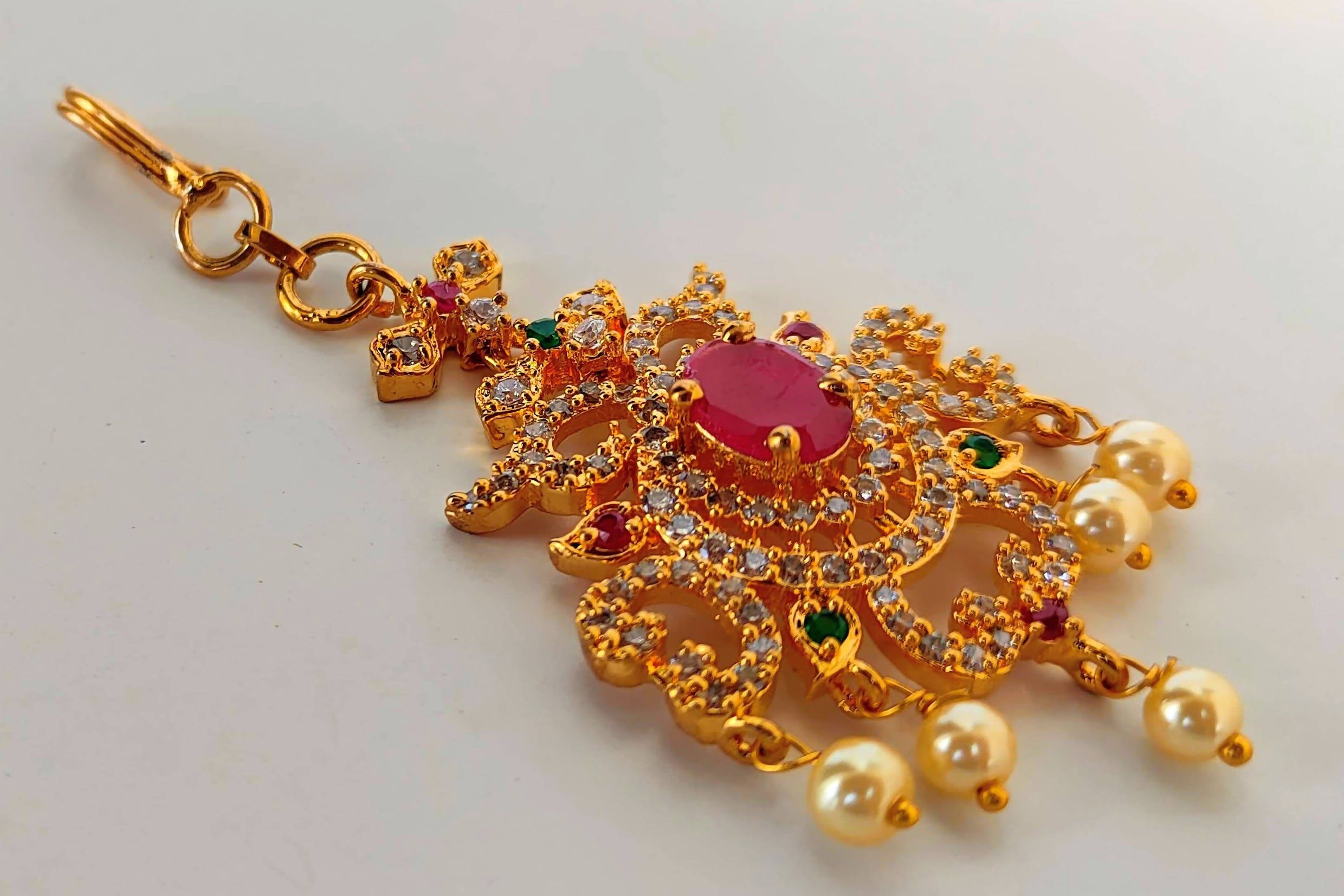 Multicolor AD Ruby Short Length Maang Tikka - Distacart