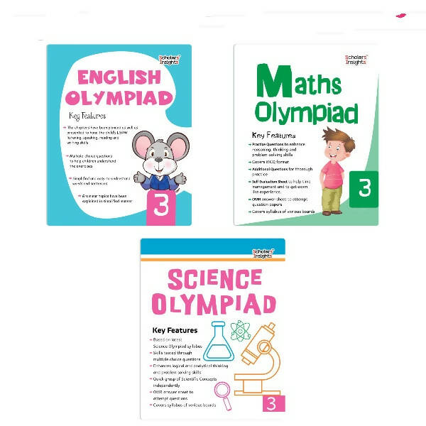 Scholars Insights Olympiad English, Maths and Science Workbooks Set Grade 3| Set of 3| Ages 8 - 10 Years - Distacart
