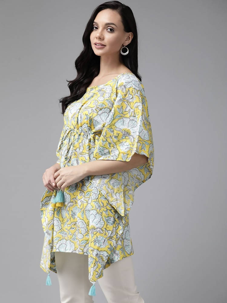Yufta Women Yellow & Blue Printed Kaftan Kurta