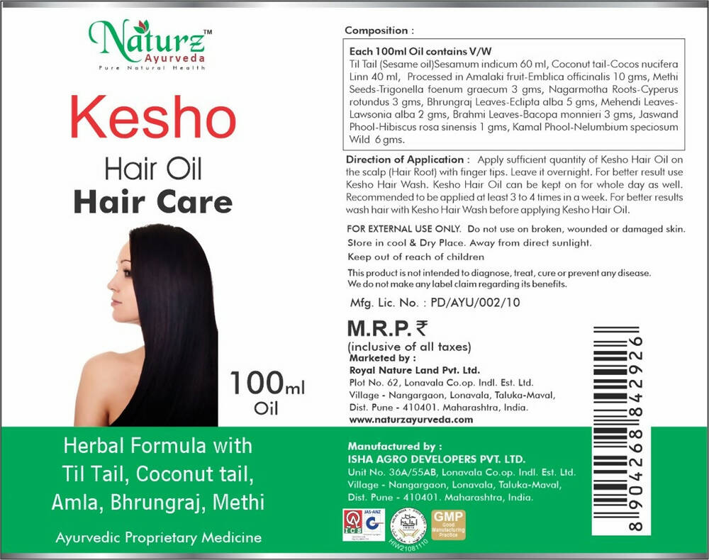 Naturz Ayurveda Kesho Hair Care Oil - Distacart
